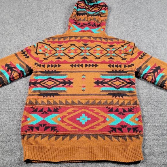 American Eagle Outfitters Hoodie Mens Medium Brown Aztec Southwest Knit Pullover - Picture 4 of 8